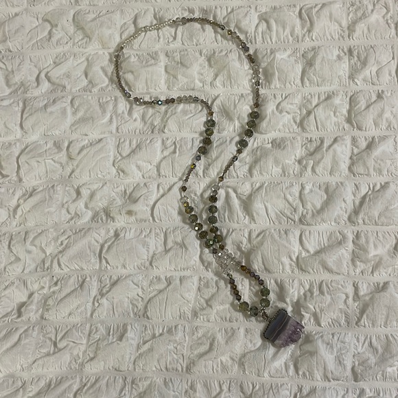 Boutique gemstone amethyst beaded one of a kind statement necklace lavender - Picture 1 of 7